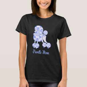 Pudel-Mama Blaues Blumen-Toile-Trend-Pudel T-Shirt