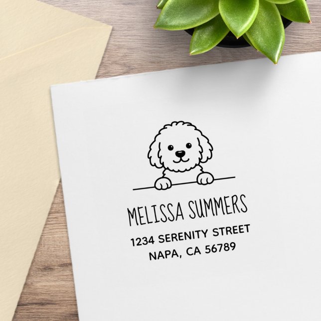 Pudel-Mischlingshund Doodle Haustier Adresse Gummistempel (Von Creator hochgeladen)