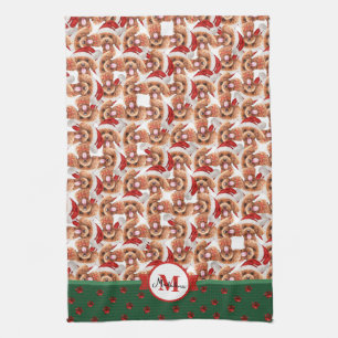 Pudel Muster Monogramm Weihnachten Hund Geschirrtuch