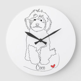 Pudel Pet Line Art mit Namen Große Wanduhr