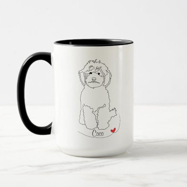 Pudel Pet Line Art mit Namen Tasse (Links)
