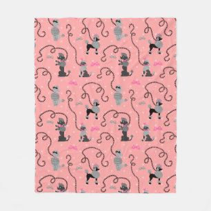 Pudel-Rock-Retro rosa und schwarzes 50er Muster Fleecedecke