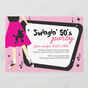 Pudel-Rockfünfziger jahre themed Party Einladung