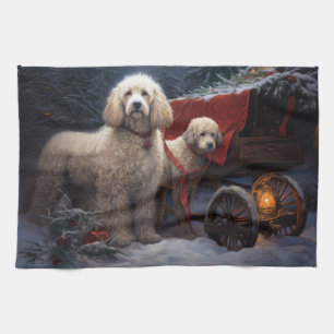 Pudel Schnee Schlitten Weihnachtsdekoration Geschirrtuch