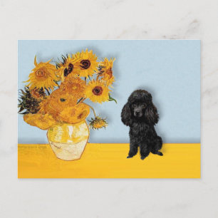 Pudel (Schwarz1) - Sonnenblumen Postkarte