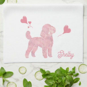 Pudel-Silhouette in Pastellfarben zum Valentinstag Geschirrtuch