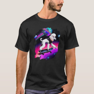 Pudel Skateboarding im Weltraum Retro Vintage T-Shirt