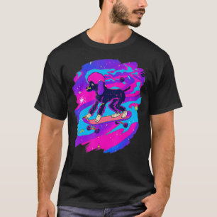 Pudel Skateboarding im Weltraum Retro Vintage T-Shirt