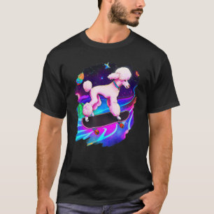 Pudel Skateboarding im Weltraum Retro Vintage  T-Shirt
