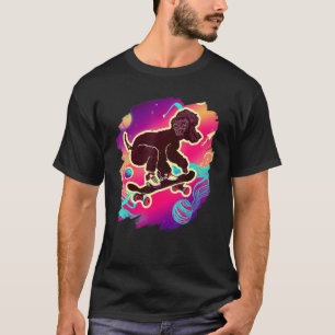 Pudel Skateboarding im Weltraum Retro Vintage T-Shirt
