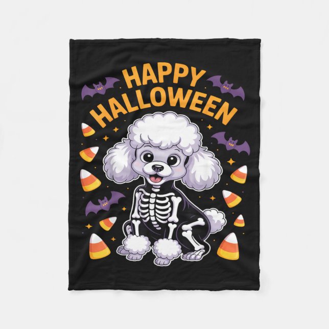 Pudel-Skelett Frohes Halloween Fleecedecke (Vorderseite)