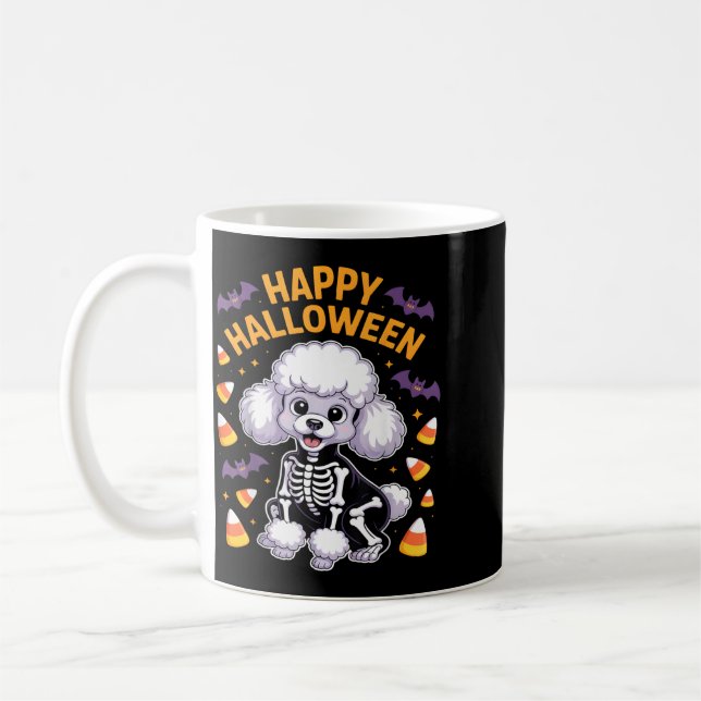 Pudel Skelett Frohes Halloween Kaffeetasse (Links)