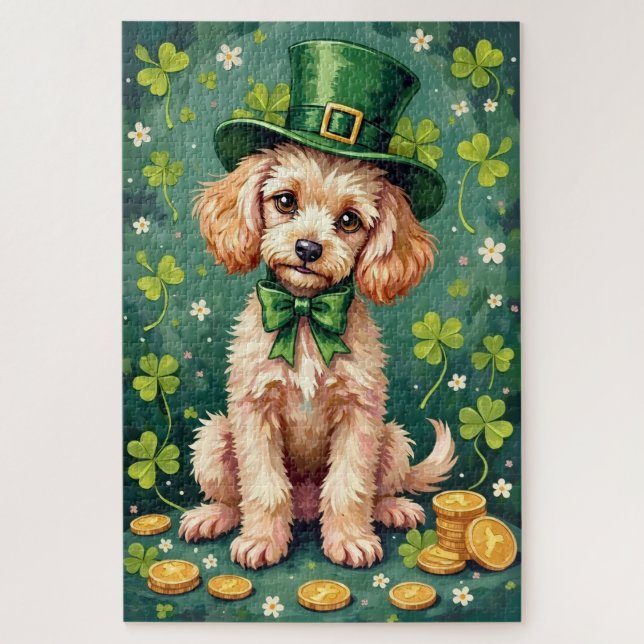 Pudel St. Patrick’s Day Eleganter Glückshund Puzzle (Vertikal)