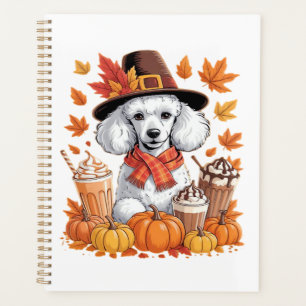 Pudel Thanksgiving Trinkt Kaffee Herbst Blätter Pu Planer