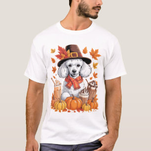 Pudel Thanksgiving Trinkt Kaffee Herbst Blätter Pu T-Shirt
