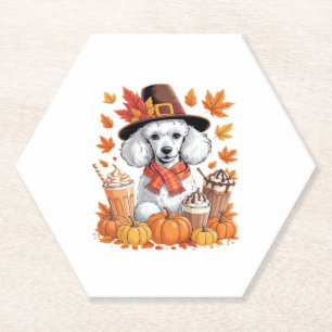 Pudel Thanksgiving Trinkt Kaffee Herbstlaub Pumpe Untersetzer