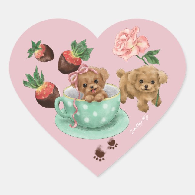 Pudel Valentinstag Herz Herz-Aufkleber (Vorderseite)