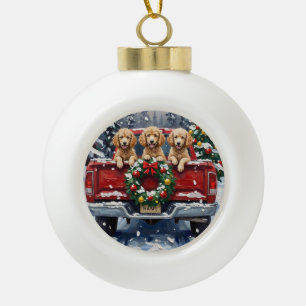 Pudel-Weihnachten-Roter-Lieferwagen-Urlaub Keramik Kugel-Ornament