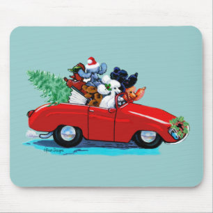 Pudel Weihnachten Vintage Auto Kunst Druck Mauspad