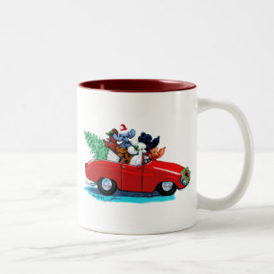 Pudel Weihnachten Vintage Auto Kunstprint Zweifarbige Tasse