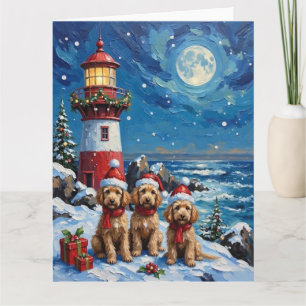 Pudel-Weihnachts-Leuchtturm-Feier Karte