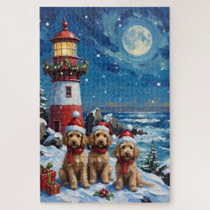 Pudel-Weihnachts-Leuchtturm-Feiertag Puzzle