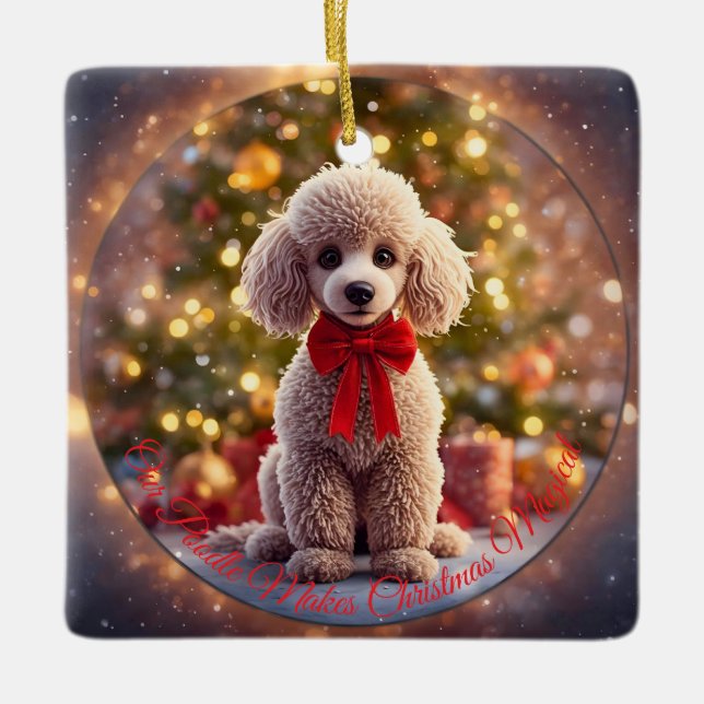 Pudel-Weihnachtsbaumanhänger Keramikornament (Vorderseite)