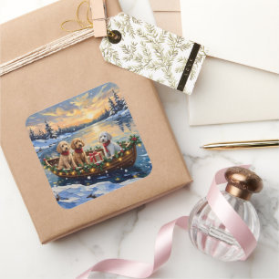 Pudel-Weihnachtsboot-Feier Quadratischer Aufkleber