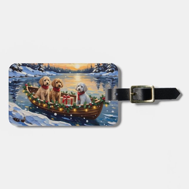 Pudel-Weihnachtsboot-Feiertag Gepäckanhänger (Vorderseite horizontal)