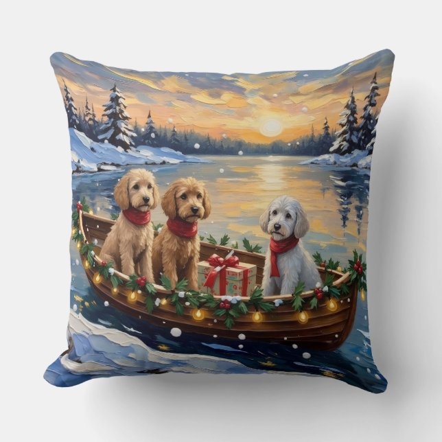 Pudel-Weihnachtsboot-Feiertag Kissen (Vorderseite)