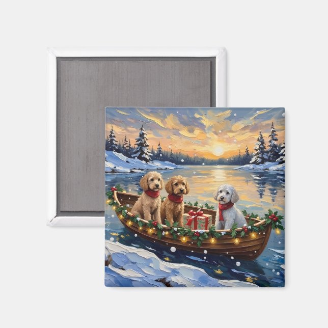Pudel-Weihnachtsboot-Feiertag Magnet (Vorderseite/Rückseite)