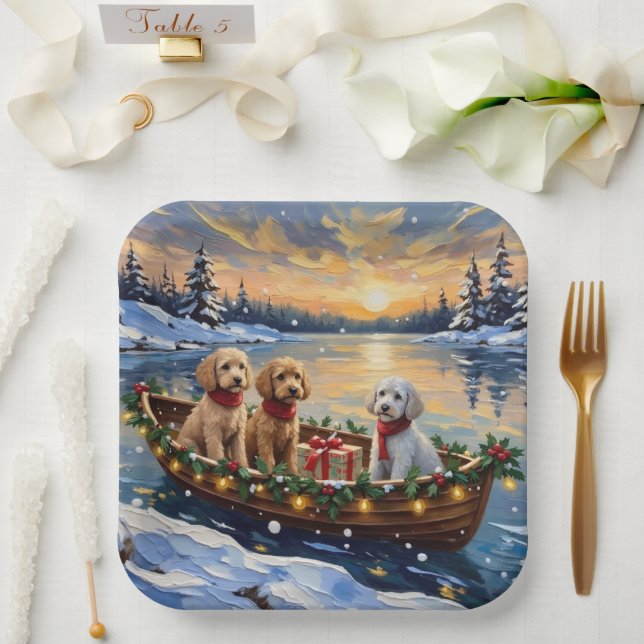 Pudel-Weihnachtsboot-Feiertag Pappteller (Hochzeit)