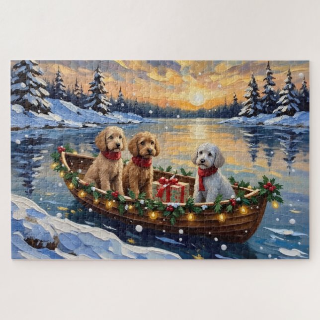 Pudel-Weihnachtsboot-Feiertag Puzzle (Horizontal)