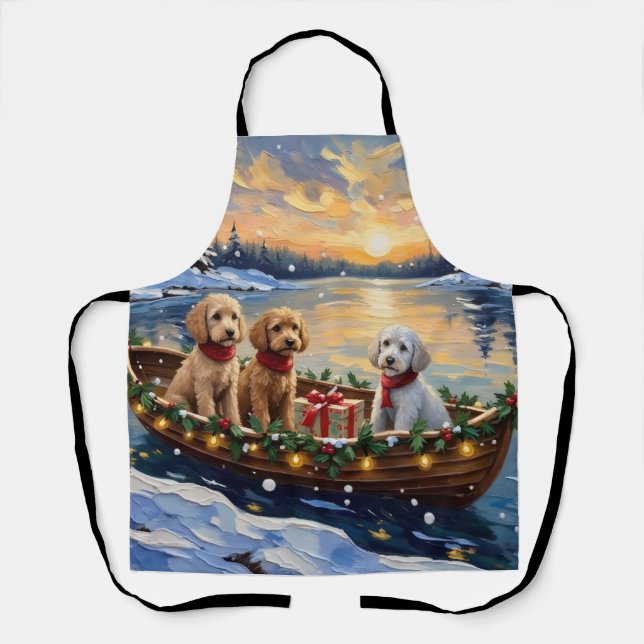 Pudel-Weihnachtsboot-Feiertag Schürze (Vorderseite)
