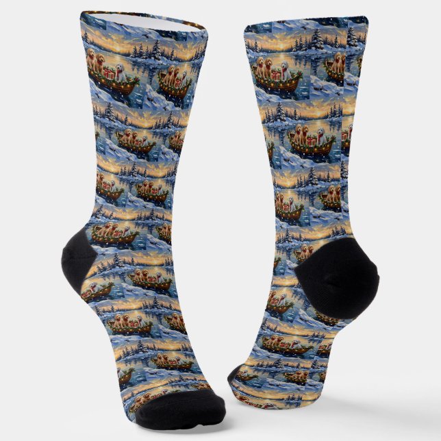 Pudel-Weihnachtsboot-Feiertag Socken (Gewinkelt)