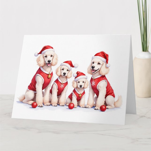Pudel-Weihnachtskleid mit Santa-Hut Karte (Vorderseite)