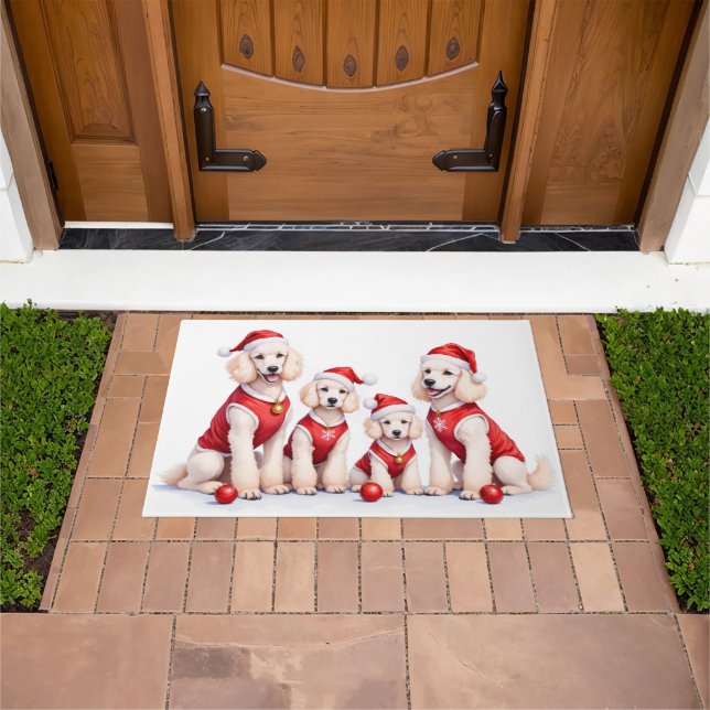 Pudel-Weihnachtskleid Santa Hut Fußmatte (Außenbereich)