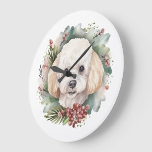 Pudel-Weihnachtskranz Festlicher Hund Große Wanduhr