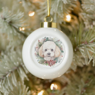 Pudel-Weihnachtskranz Festlicher Hund Keramik Kugel-Ornament