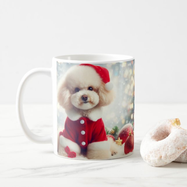 Pudel-Weihnachtstasse – Süßer Hund mit Weihnachtsm Kaffeetasse (Mit Donut)