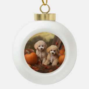 Pudel-Welpe Herbstfreude Kürbis Keramik Kugel-Ornament