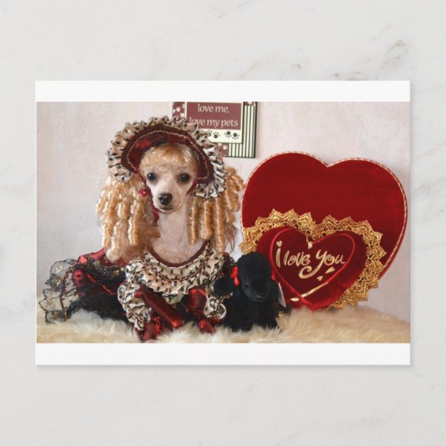 Pudelvalentine-Liebe-Hundeviktorianisches Bild Feiertagspostkarte (Vorderseite)