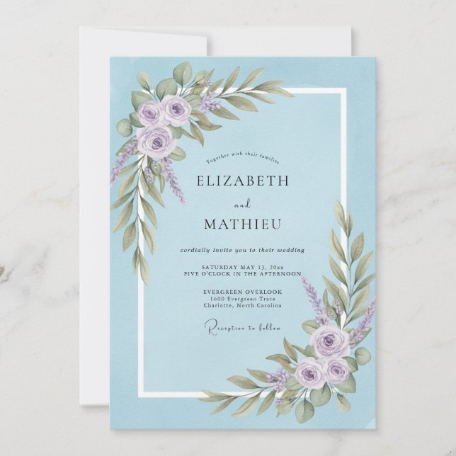 Puder Amethyst Blatt Hochzeit Einladung (Vorderseite)