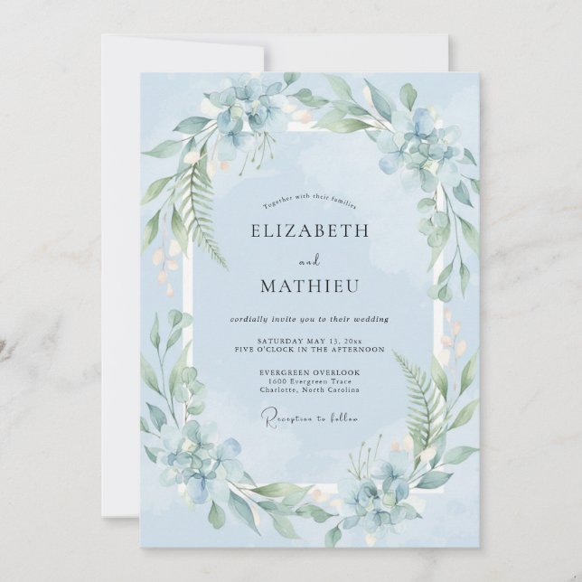 Puder Blattgemalte Hochzeit Einladung (Vorderseite)