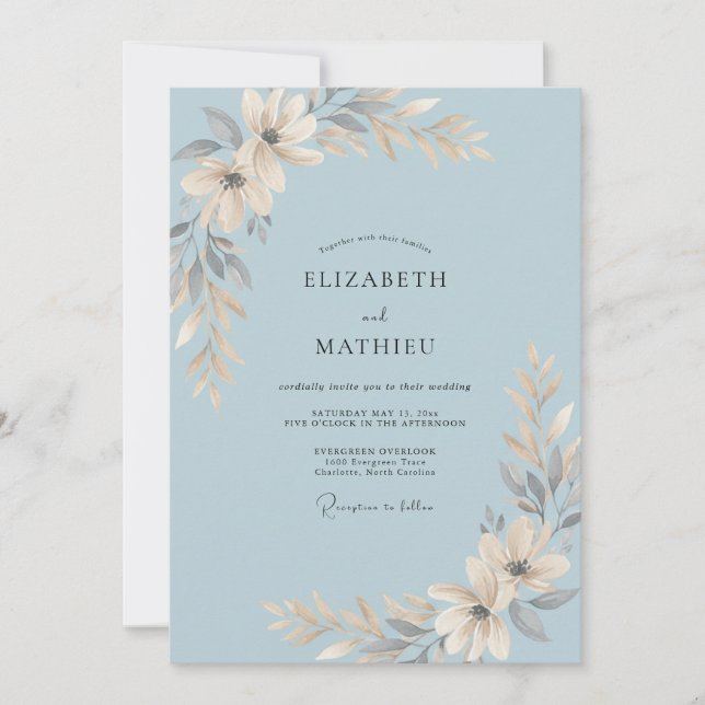 Puder Champagner Blatt Hochzeit Einladung (Vorderseite)