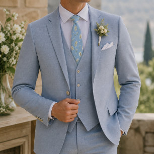 Puderblau-Buttergelb-Heritage-Paisley Krawatte