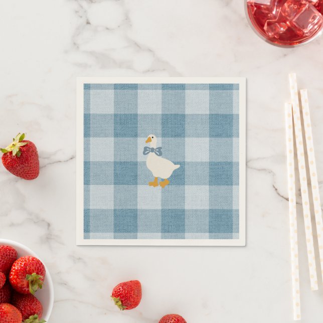 Puderblau Gingham Gans Baby Shower Karo Serviette (Beispiel)