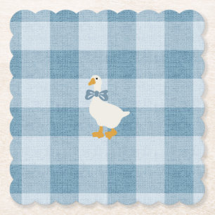 Puderblau Gingham Gans Baby Shower Karo Untersetzer