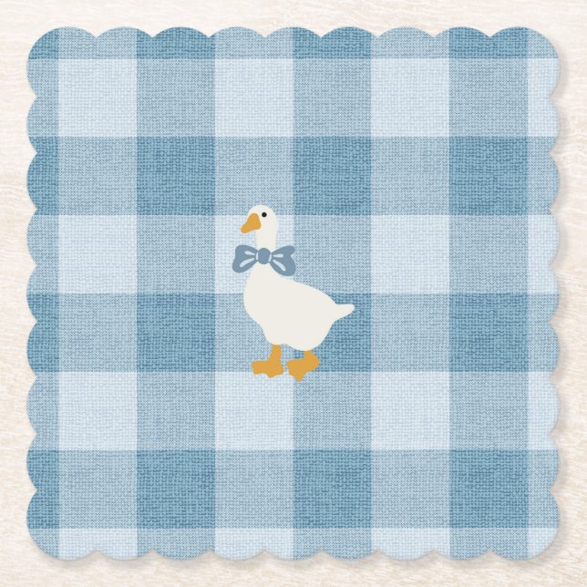 Puderblau Gingham Gans Baby Shower Karo Untersetzer (Vorderseite)