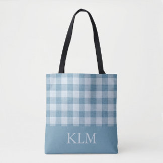 Puderblau Gingham Monogramm Benutzerdefinierter Na